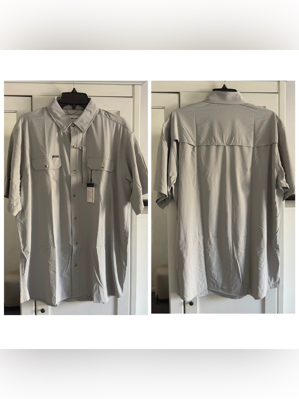Poncho The Grey Fox Short Sleeve Shirt in Grey Men's Size Large Regular Fit